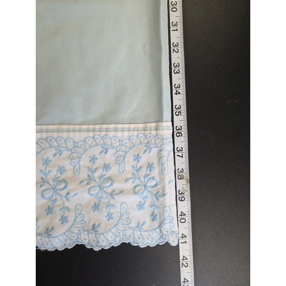 Vtg Wamsutta Supercale‎ Plus King Pillowcase Blue Embroidered Bows Scalloped